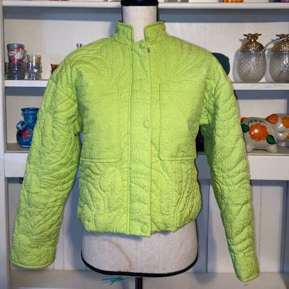 7 for all Mankind Lime Green Quilted Jacket Small - Picture 1 of 8